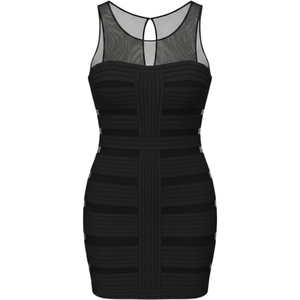 Vintage Cache Bandage Bodycon Mini Dress Size 12 Black Mesh Panel Sleeveless
